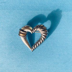 Authentic David Yurman Sterling & 14K Yellow Gold Cable Heart Pin/Brooch